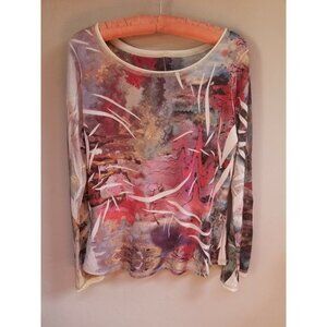Look Womens Large Long Sleeves Boat Neck Top Abstract Pattern Multicolor US Made